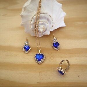 Blue Heart Shape Zirconia Jewelry Set Necklace, Earrings‎ and Ring 3 Pieces Set